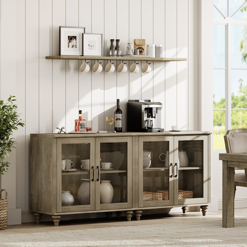 Scarlett 67.7" W Solid and Manufactured Wood Sideboard Cabinet with Adjustable Shelves, Wash Gray