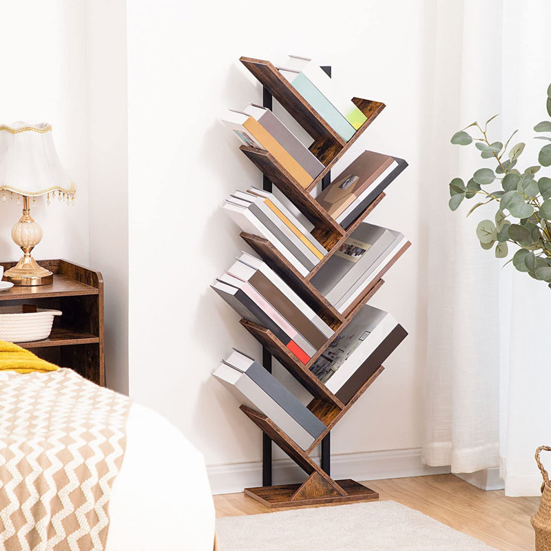 Bibliothèque en arbre, (9 tablettes) H 45,6 po x l 13,4 po x P 7,9 po, Brun rustique