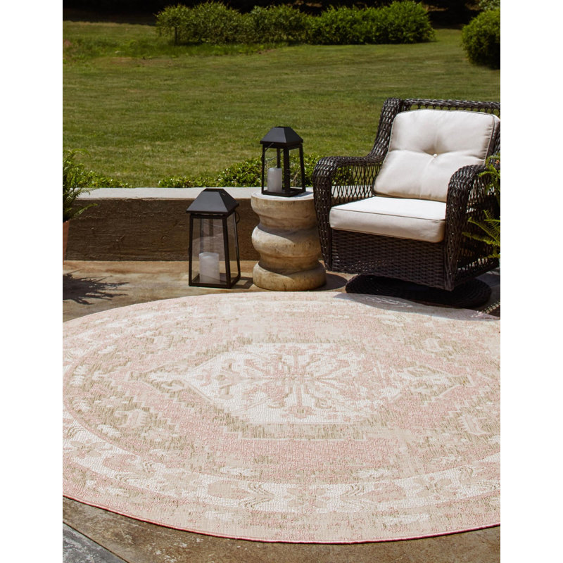 Outdoor Nile Area Rug Pink Color, Round 3'3"