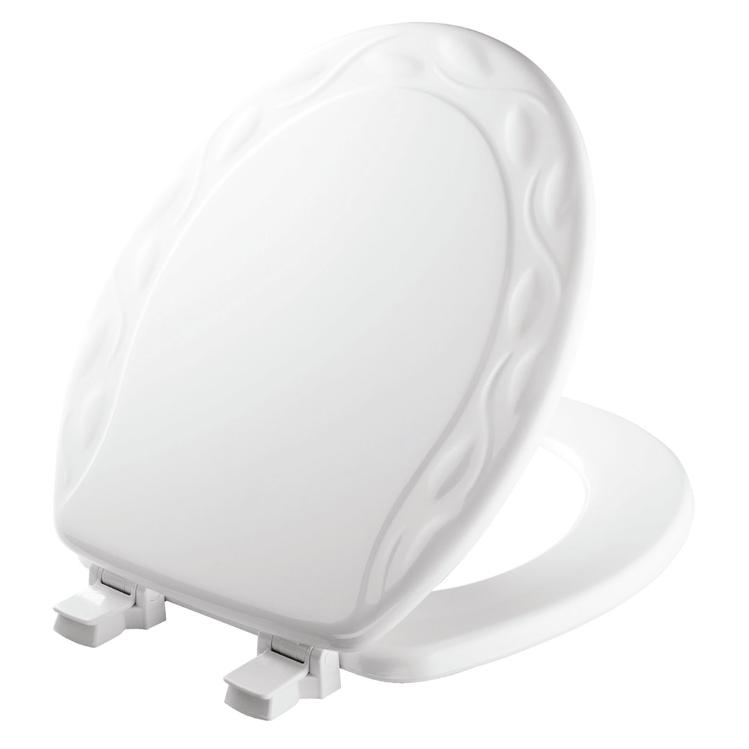 Ivy Sculptured Toilet Seat, Easily Removes for Cleaning, Hinges Never Loosen, Round, White Mayfair by Bemis