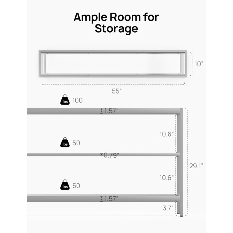 Console Jaiprakash, Argent argent, H 29,33 po x l 55 po x P 10 po