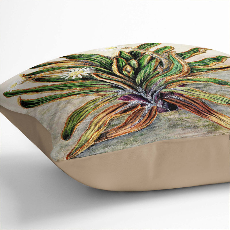 Floral Square Throw Cushion, 40cm H x 40cm W x 15cm D, Stone