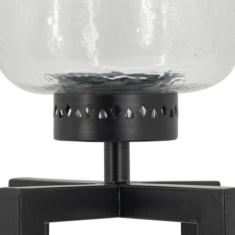 Cole Small Candle Holder, Black Iron Open X Frame, Clear Glass 19 Inch