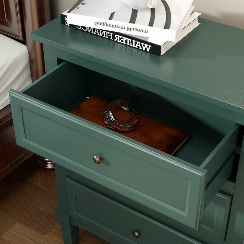 Green Nightstand with Three Drawers, Fully Assembled, Green