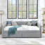 Queen daybed: upholstered sofa bed, two-drawer trundle, vertical stripes, linen fabric (86.5"x65"x30")-1365220586