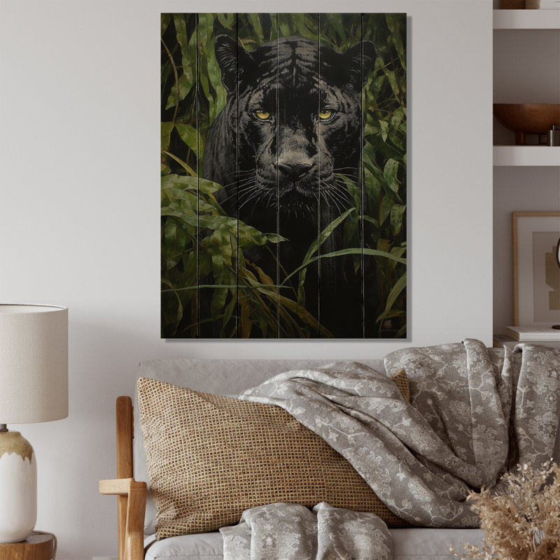 «Black Green Panther Texture of the Jungle» sur bois, H 40 po x l 30 po x P 0,78 po