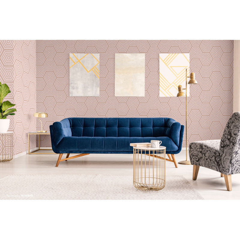 Hexagons 1m x 53cm Metallic Wallpaper Roll, Pink