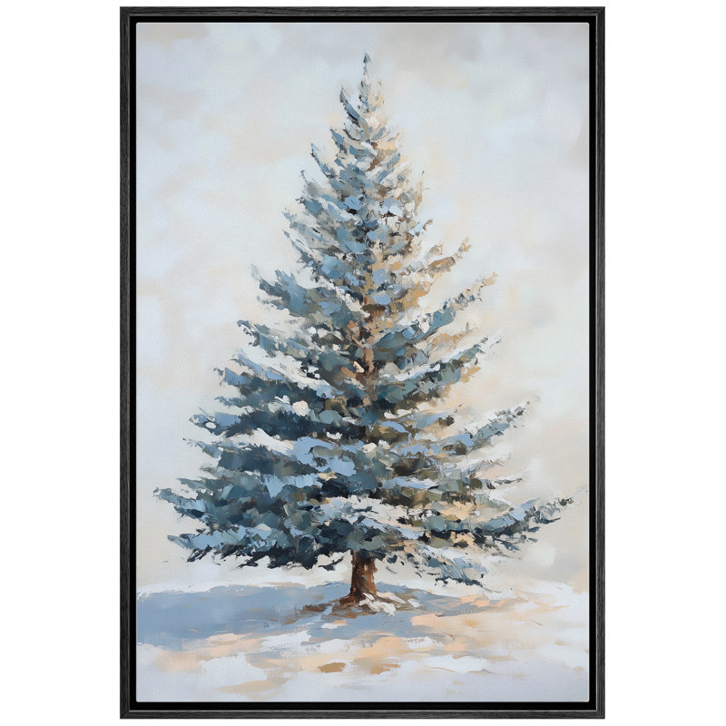 «Christmas Tree Snowy Winter Pine Tree Antique Blue Holiday Decor», reproduction d'art sur toile encadrée, H 36 po x l 24 po