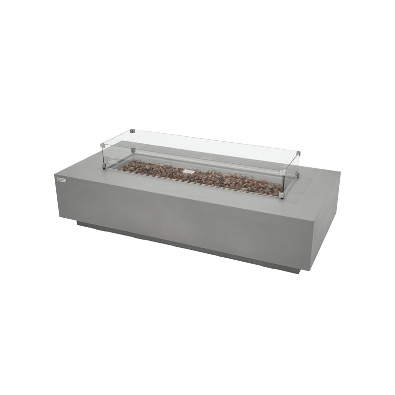 Savanah 72" Concrete Propane Fire Pit Table with Wind Guard, Burner Lid, & Tank Cover, Light Gray