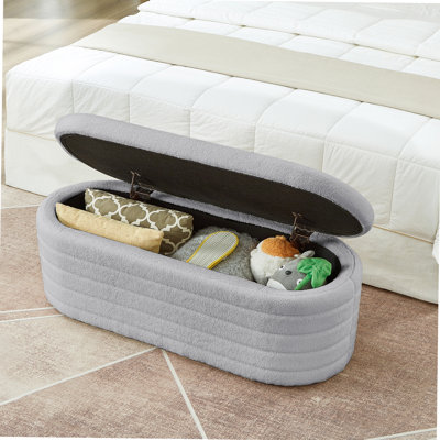 Banc de rangement moderne avec repose-pieds ovale, banc de rangement rembourré en tissu avec un grand pied de lit pour le salon