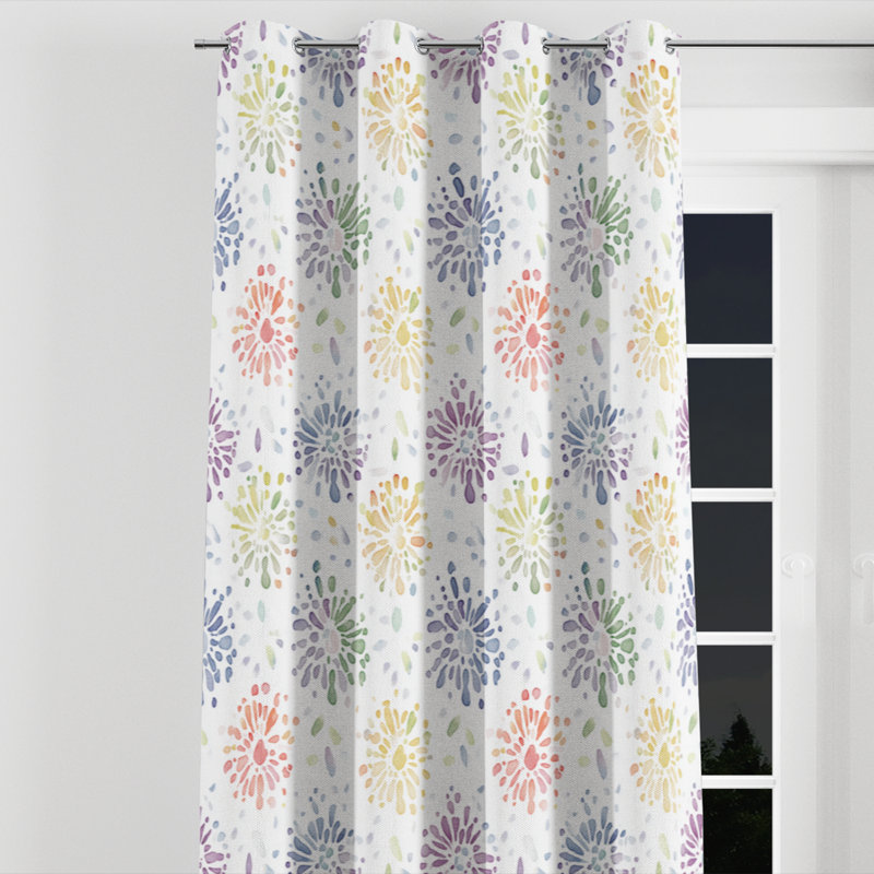 Modern Curtains for bedroom - Yellow Multicolor Boho Mandala Grommet Curtain - 1 Panel, 52" W x 120" L, Silver Grommets