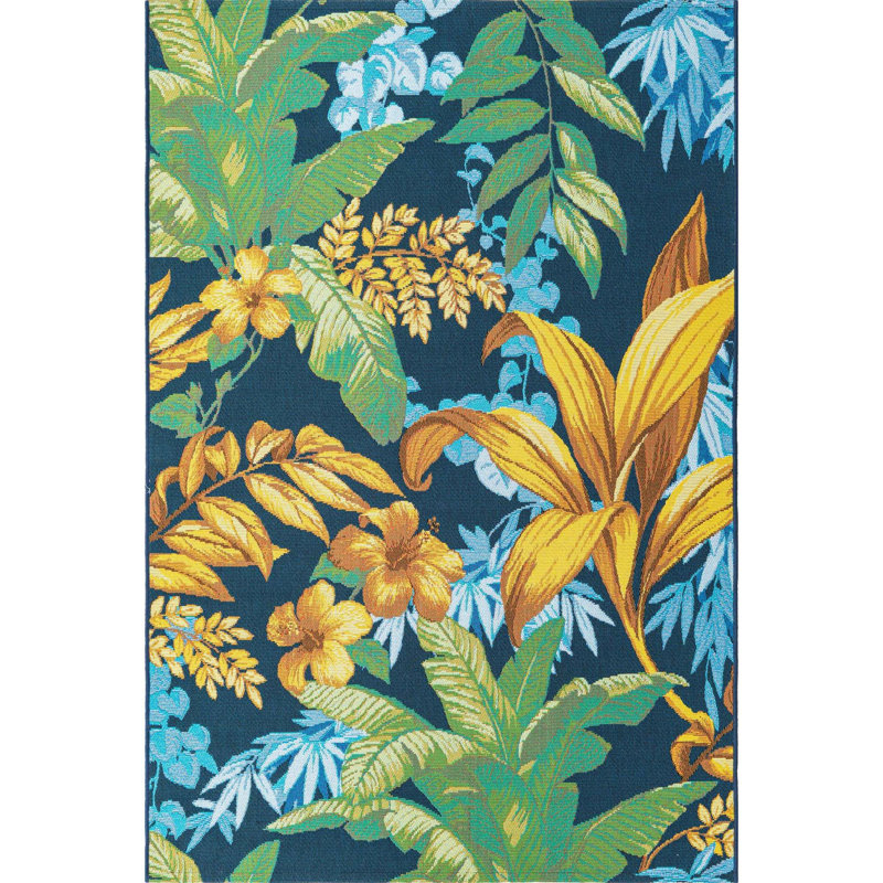 Brett Washable Floral Indoor / Outdoor Rug, Rectangle 3'3" x 5'3"