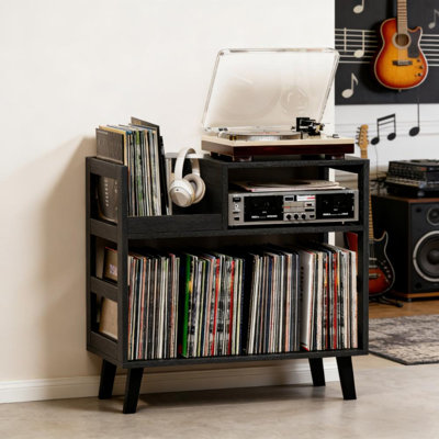 Mid-Century Modern Record Player Stand With Storage For 150+ Albums by Corrigan Studio