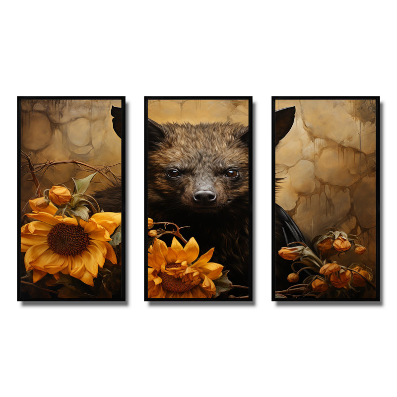 Baroque Bat Elegance - Art mural chauve-souris animal, H 28 po x l 36 po, Cadre flottant noir