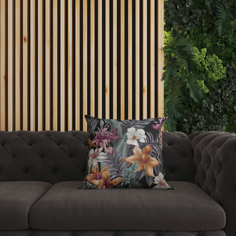 Coussin Rainforest Reverie, H 16 po x l 16 po, Noir / floral multi