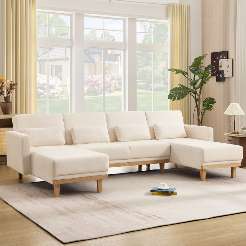 Canapé modulaire en chenille de 113,4 po de largeur avec support à 3 niveaux et 3 niveaux de dossier en bois massif