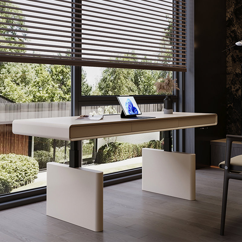 78.74" Modern Minimalist Cream-Colored Adjustable Multi-Function Desk with Wireless Charging