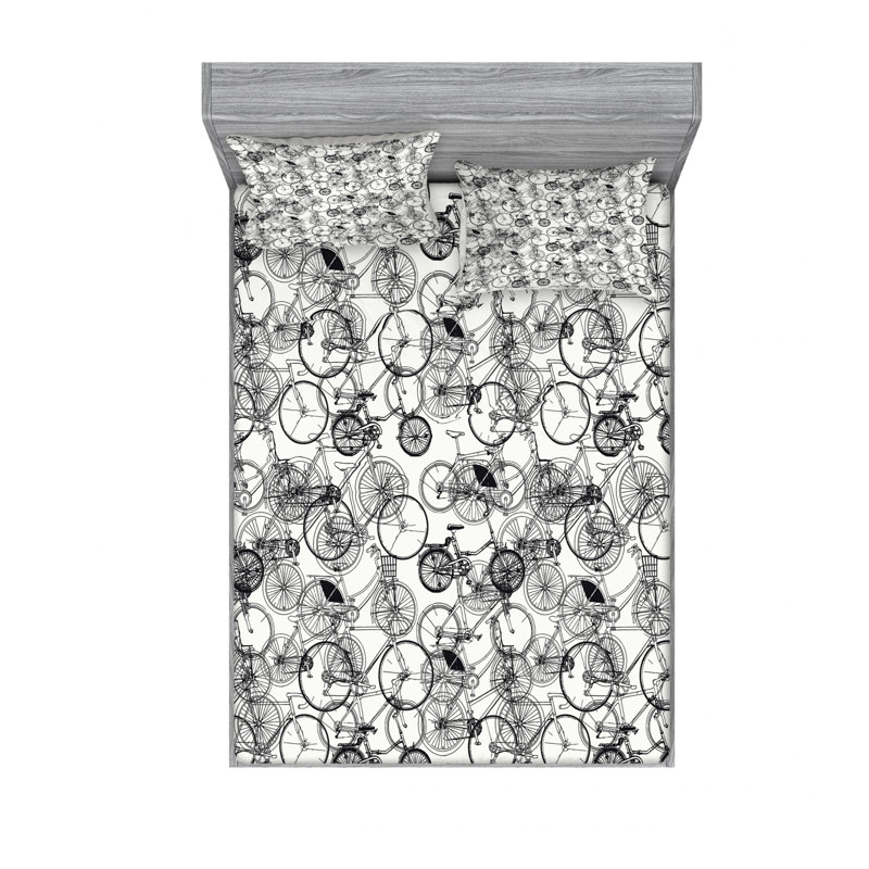 Microfiber Abstract Sheet Set, Queen Sheet Set with Fitted Sheet