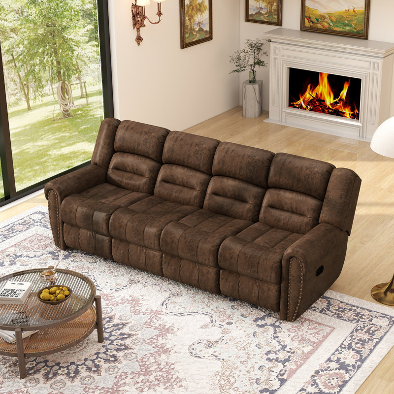 Canapé modulaire 108 po en cuir végétalien inclinable manuel 108 po, Brown