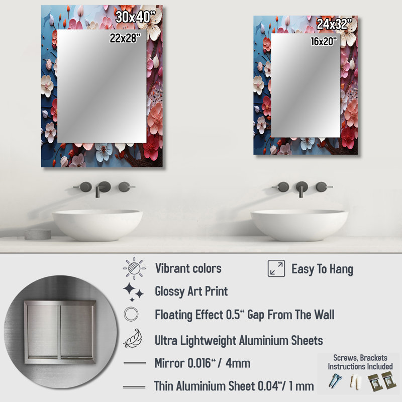Apple Blossom Harmony I - miroir décoratif décoratif en forme de fleur, 40 po x 30 po