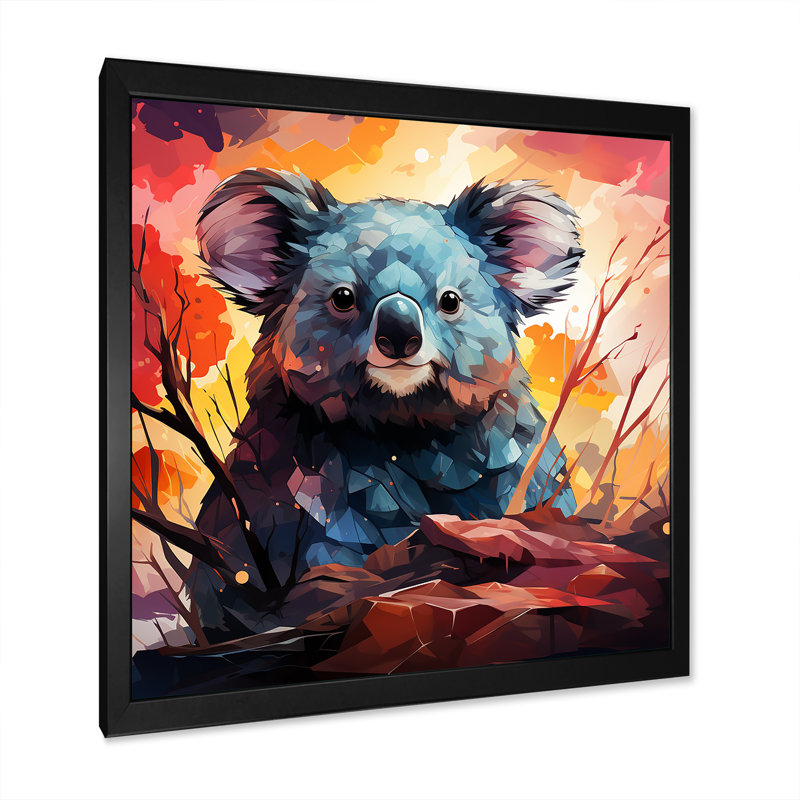 Koala Fiery Sunset I - Koala Animal, art mural, Cadre photo noir, H 30 po x l 30 po x P 1,5 po