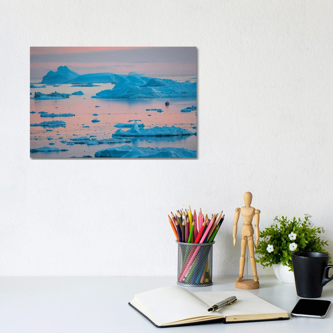 Boat At Ilulissat Icefjord, Unesco, Ilulissat Kangerlua At Disko Bay. Greenland - Wrapped Canvas Print