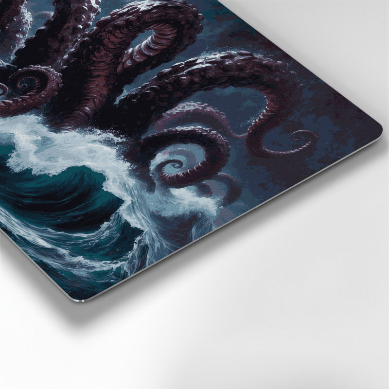 Art mural gris Sci Fi Kraken tentacules sortant de l'océan
