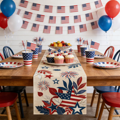4th Of July Decorative Tablecloth And Table Runner Independence Day Patriotic Table Linen Set Dining Table Home Decoration