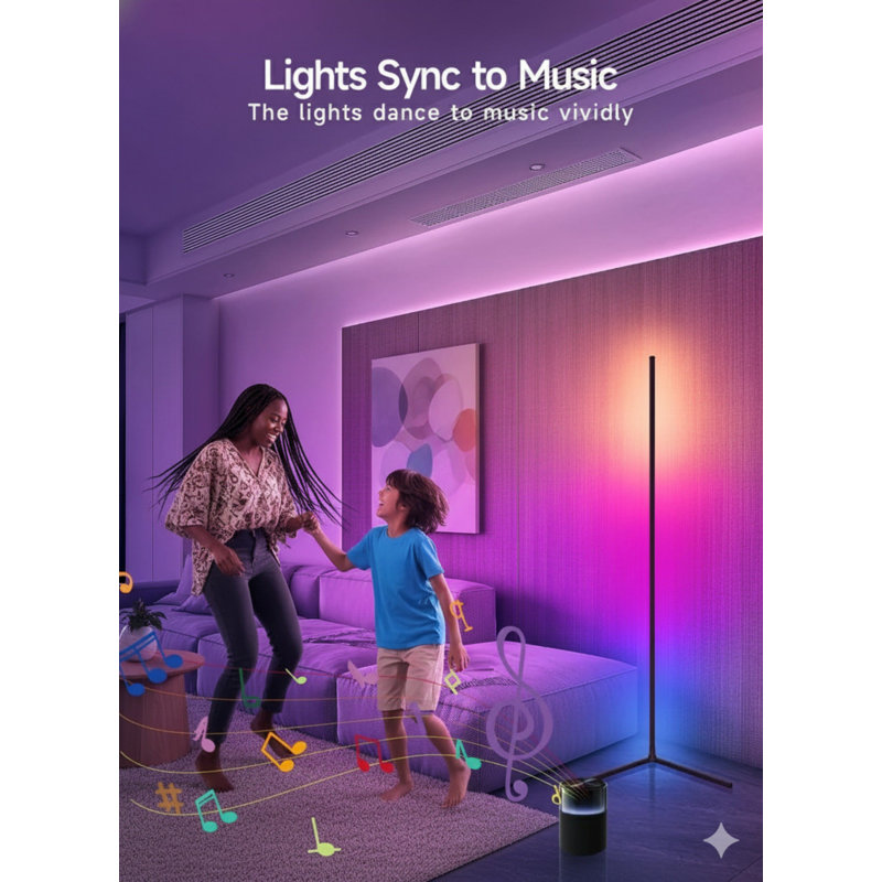 Corner Floor Lamp, RGB LED Corner Lamp With Music Sync, Smart App And Remote Control Color Changing Ambience Light, LED Lamp With 16 Million Colors For Bedroom, Living Room Gaming Room