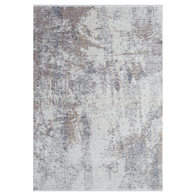 Tapis contemporain abstrait ivoire Aldridge Collection, 5'3 x 7'6