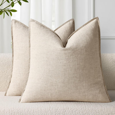 Fall Beige Linen Throw Pillow Covers 22x22 Set of 2,Decorative Soft Cozy Modern Farmhouse Boho Accent Pillow Cases with Flange Edges for Couch Bed Sofa Living Room Home Decor