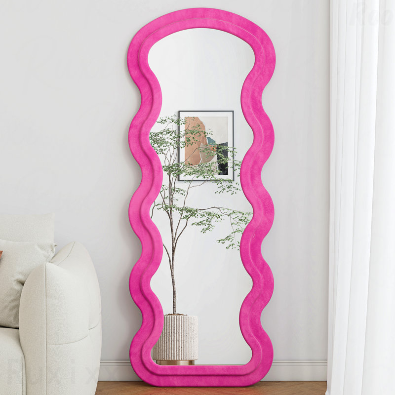 Wave Rose Design Full-Length Floor Accent Mirror - Stand Included, Hanging/Leaning Use For Bedroom/Living Room, Rose