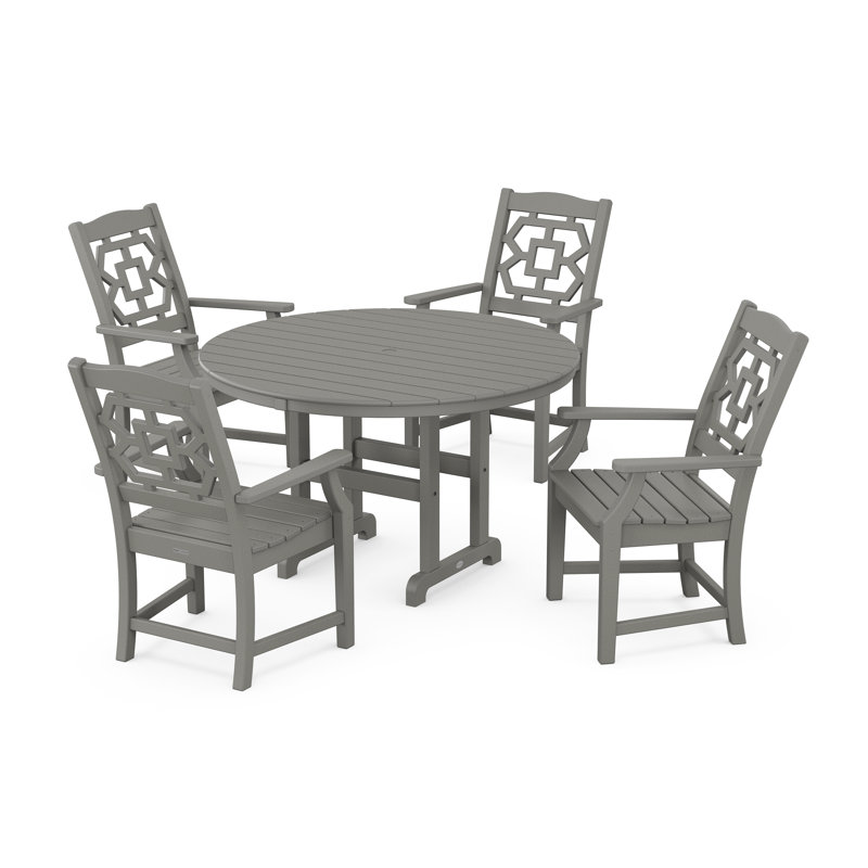 Chinoiserie 4 - Person Patio Dining Set with Round Table, Slate Gray