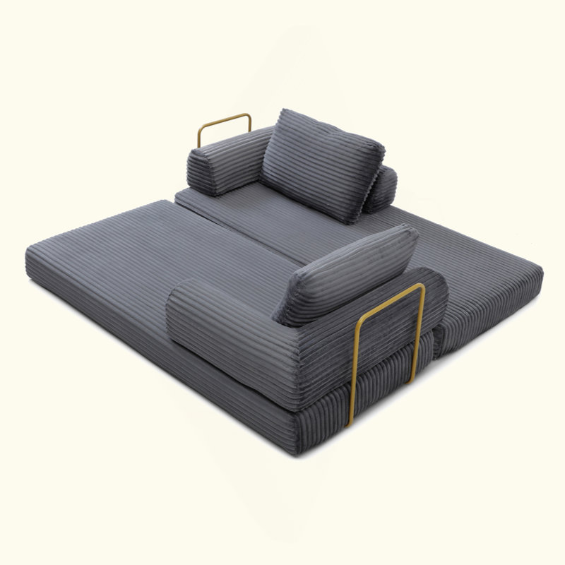 Convertible Sofa Bed, Folding Floor Couch Corduroy Fold Out Couch Bed Futon Sleeper Mattress with Pillows, Boneless Sofa for Living Room Bedroom