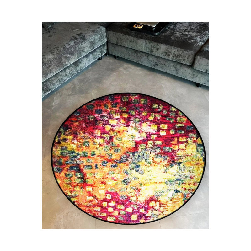Multicolored Abstract Dot Patterned Round Woven Base Modern Decorative Carpet, Round 4'