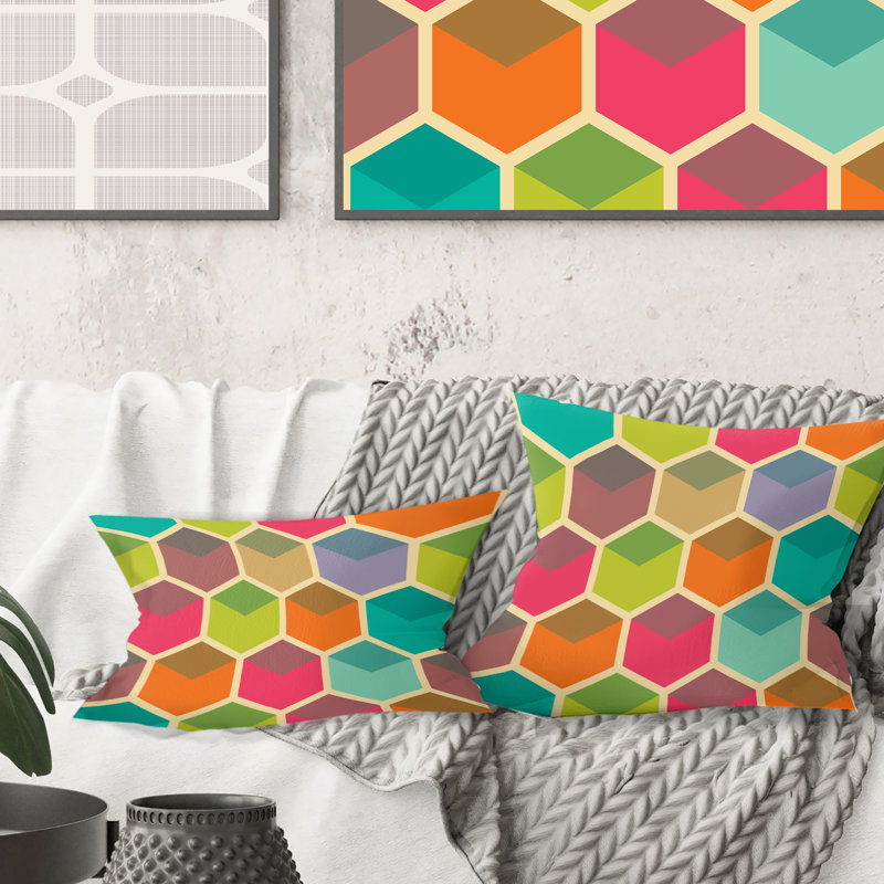 Coussin décoratif rétro à motif hexagonal I - Mid-Century, 16 po x 1 po