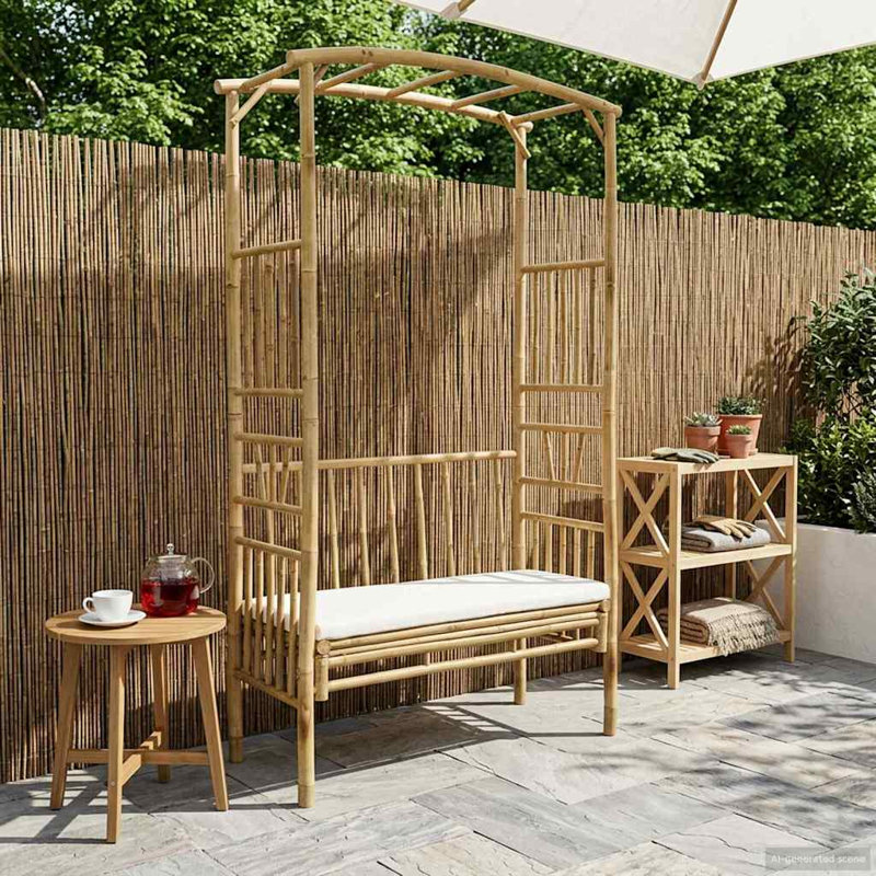  Garden Arch With Bench Natural Bamboo Outdoor Modern Seating Furniture