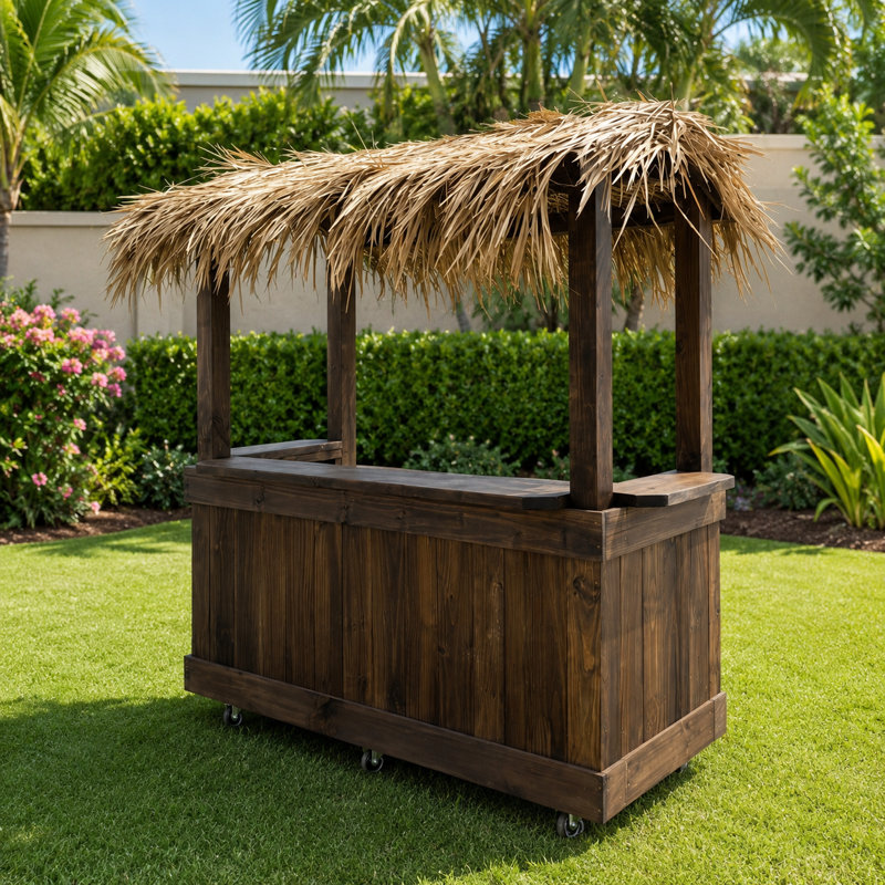 Bar tiki d'extérieur 7 pi x 3 pi avec toit de chaume et finition bois