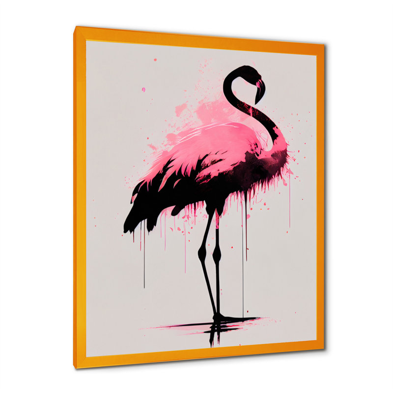 «Ord», aquarelle, silhouette de flamant rose et noir I - reproduction sur toile, H 40 po x l 30 po x P 1,5 po
