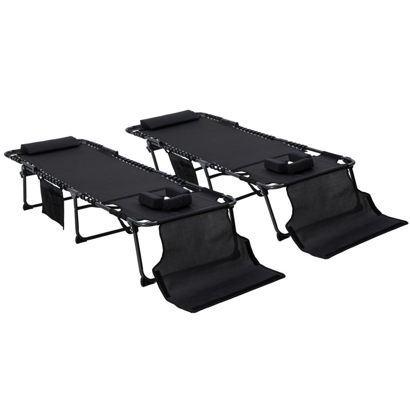 Outsunny 2 Piece Folding Chaise Lounge With 5-Level Reclining Back, 2, Black