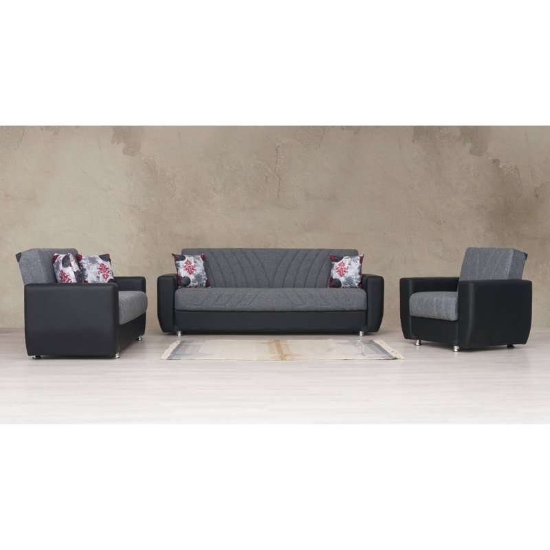 Causeuse-lit convertible en cuir Hala, Gris, H 32 po x l 65 po x P 32 po