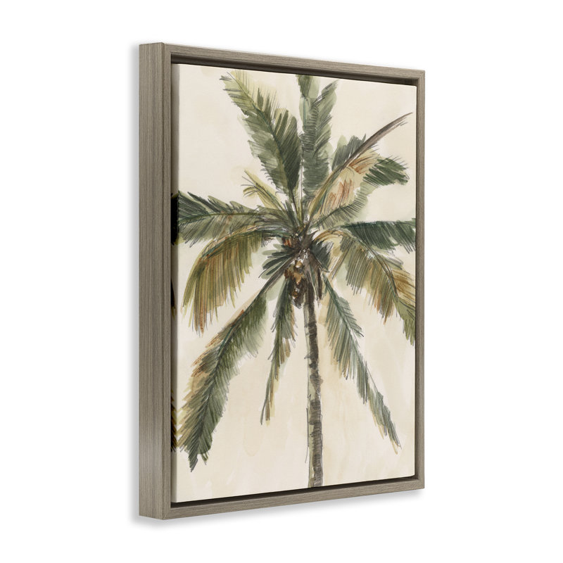 Palmier sur toile beige encadrée par Ethan Harper, Cadre flottant orme Montalcino, H 31 po x l 25 po