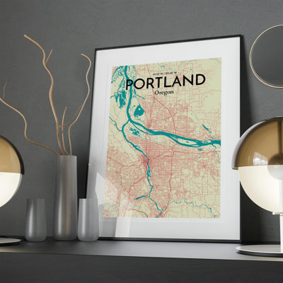 Portland City Map in Tricolour 1 Piece Wall Art