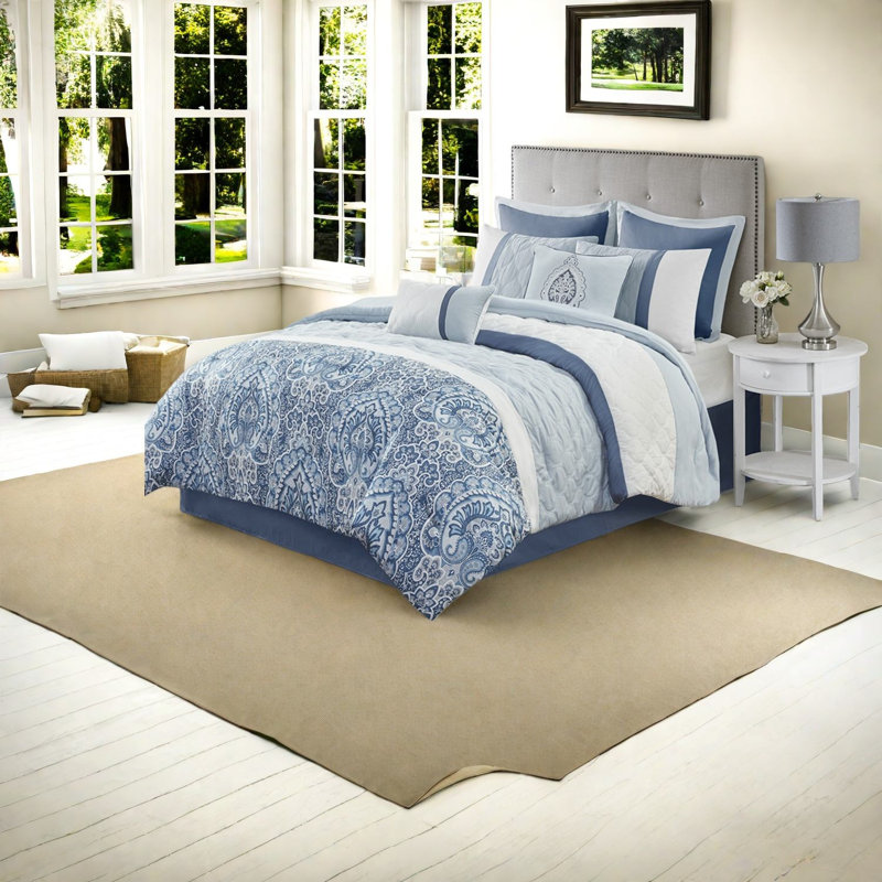 Ensembles de literie pour grand lit doux, ensemble de 8 pièces en polyester damassé bleu pour la maison