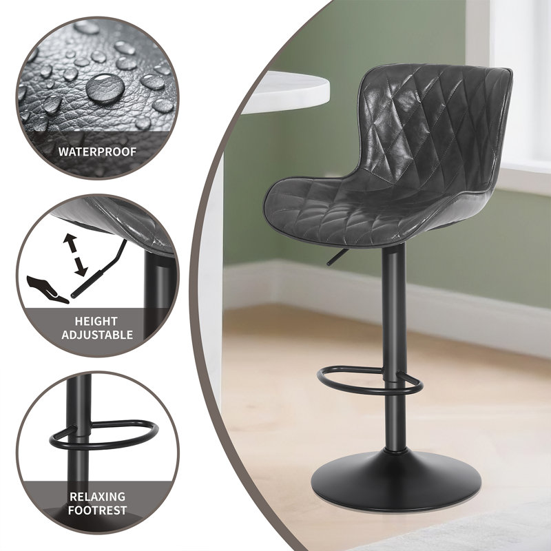 Swivel Upholstered Adjustable Height Counter Stool with Metal Frame, Grey