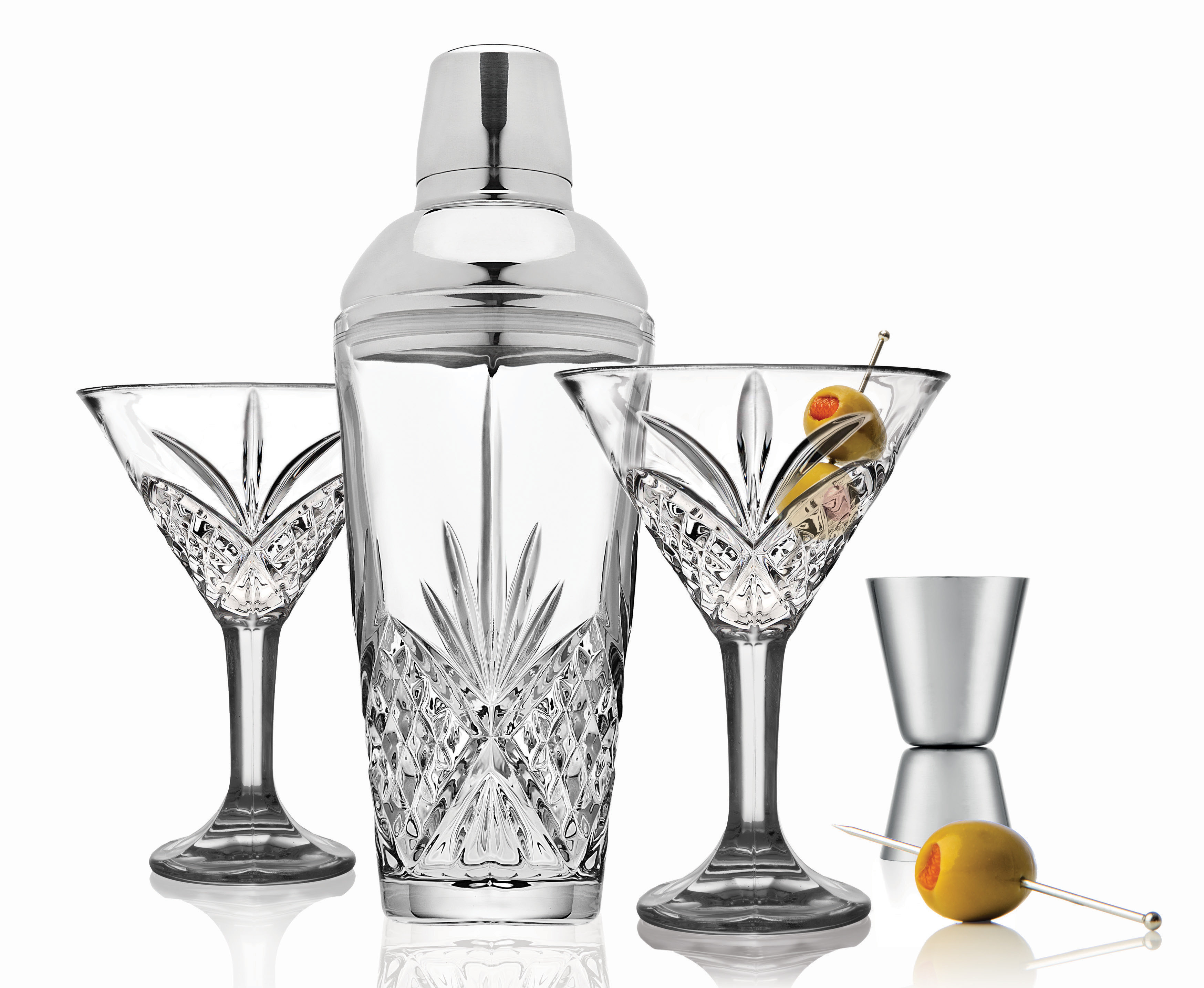 Godinger Silver Art Co Dublin Crystal Cocktail Shaker & Martini 4 Piece