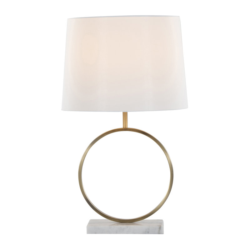 Lampe de table Moon contemporaine en marbre blanc, métal doré et abat-jour blanc
