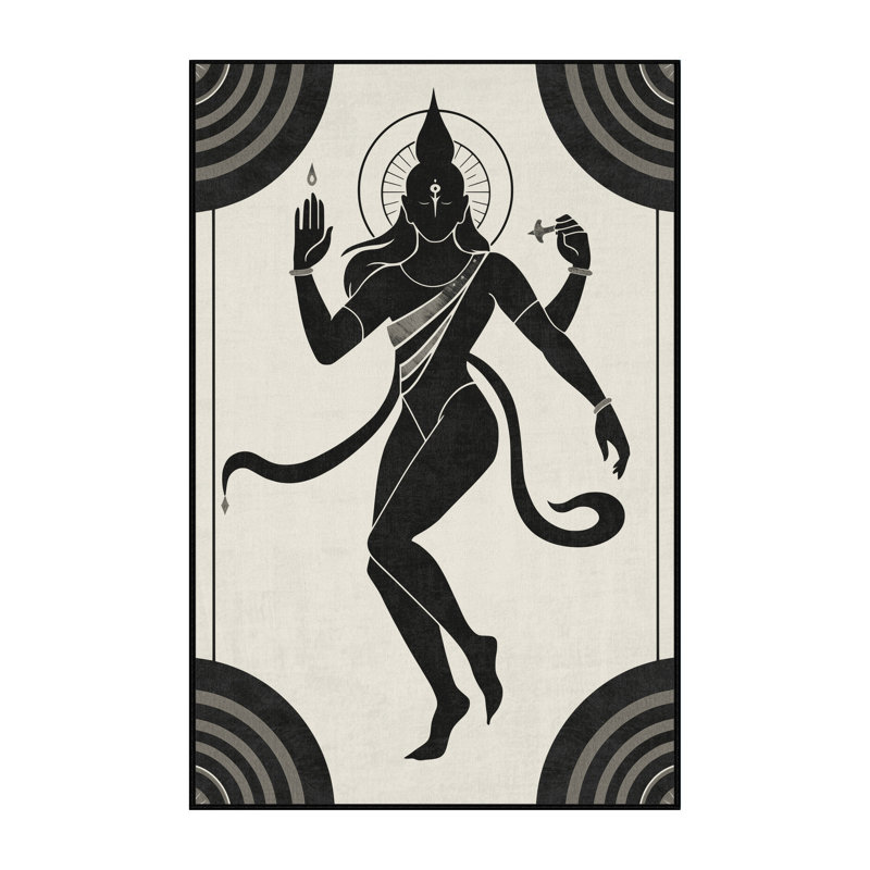 Machine Washable Newberry Shiva Art Deco Arc Rug in Beige – Black Binding, 4x6