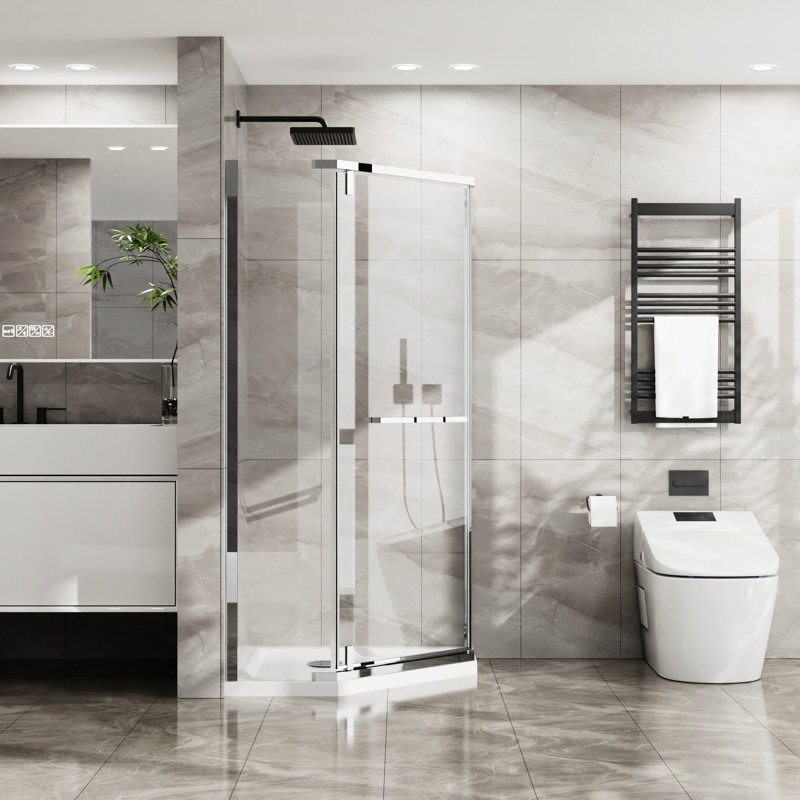 -Angle Shower Door With Finish, 36" X 72", Clear Tempered Glass, Space Saving 36 In. 72 Shower, , Design