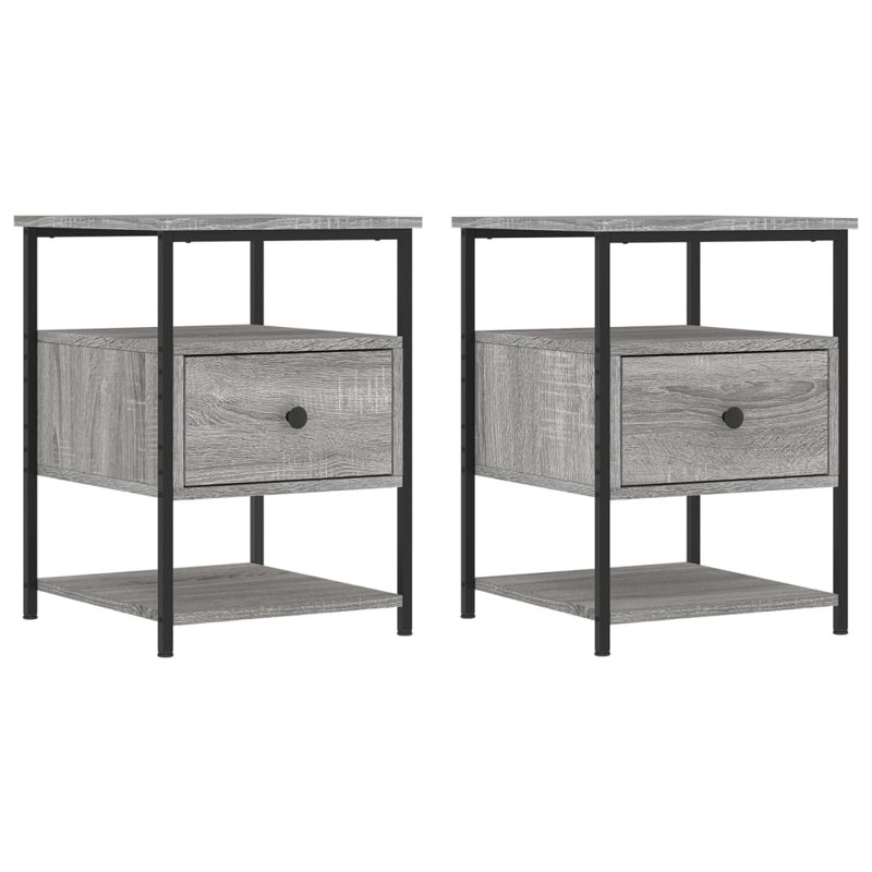 Agshin 40cm W Iron Bedside Table, Grey Sonoma, Set of 2